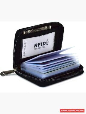 RFID Blocking Genuine Leather Card Holder Wallet Compact Travel Size